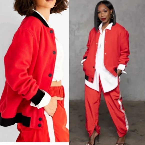 Future Collective Kahlana Barfield Brown Bomber Jacket Red X Target - Picture 7 of 7